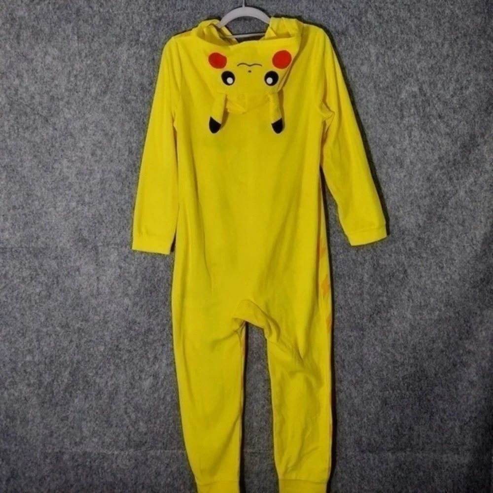 Pokemon Pajama Costume Kid L Pikachu Yellow Hooded Fleece One Piece Cosplay Suit